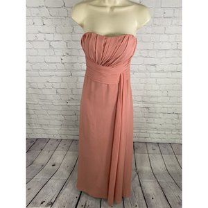 Allure Bridals Pink Strapless Back Zip Flowy Bridesmaids Prom Dress Gown Size 2